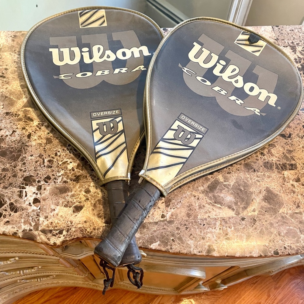 Vintage Wilson Cobra Bundle of 2 Tennis Racquets W/Covers